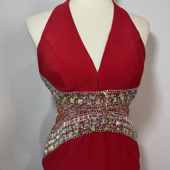 Vintage TONY BOWLS Sequin Cut Out Red Halter Cocktail Dress Pageant HOCO Formal - Picture 17 of 17
